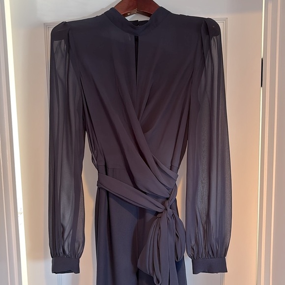 NWT Hobbs Vera long sleeve wide leg jumpsuit in navy blue with wrap tie - Picture 1 of 16